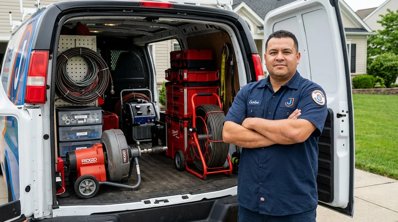 Professional drain cleaning equipment and Johns Plumbing LLC plumber in Allen Park