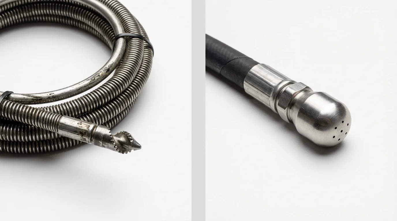 Drain snake cable and hydro jetting nozzle used for drain cleaning in Allen Park, MI