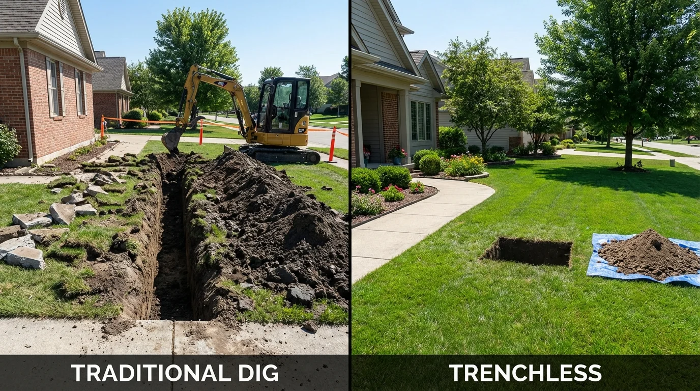 Trenchless sewer repair with minimal yard damage versus traditional excavation in Allen Park, MI